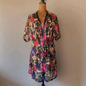Vintage CACHET Robe Size M Womens Floral Sheer Summer Lightweight‎ Colorful